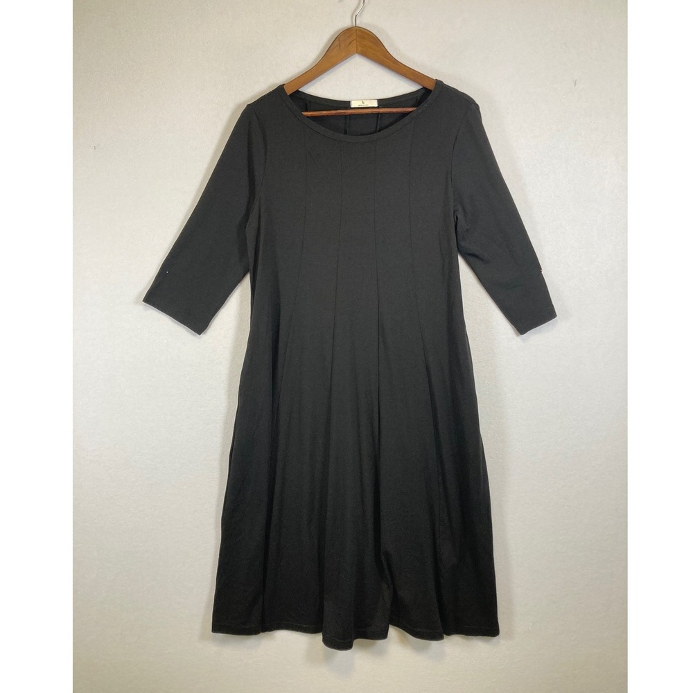 Minimalist kt Women Large Black 3/4 Sleeve Pocketed A-Line Jersey Knit Dress